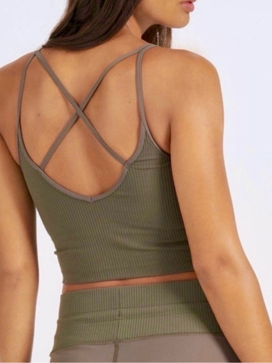 Vuori All The Feels Ribbed Strappy Tank Top Green Cropped Athleisure Yoga Xs